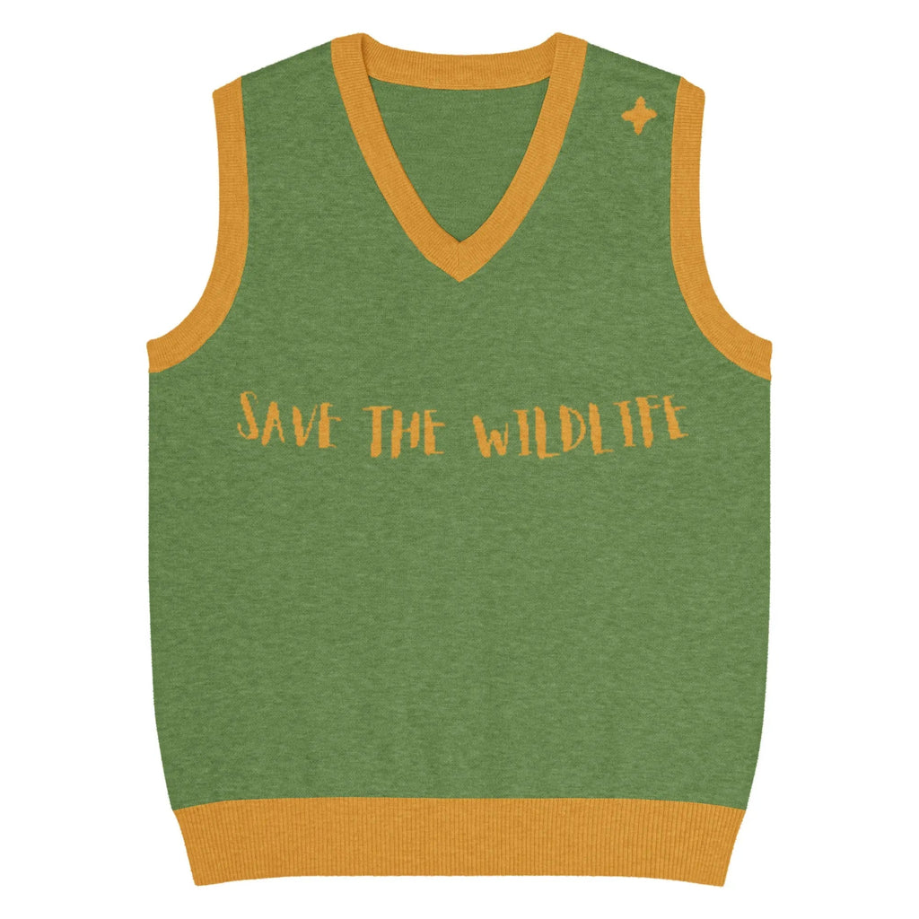 Knit V-Neck Vest Save The Wildlife